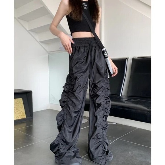 Y2k Kpopstyle Style Gathered‎ Drawstring Wide Leg Cargo Pants Size M - Picture 3 of 16